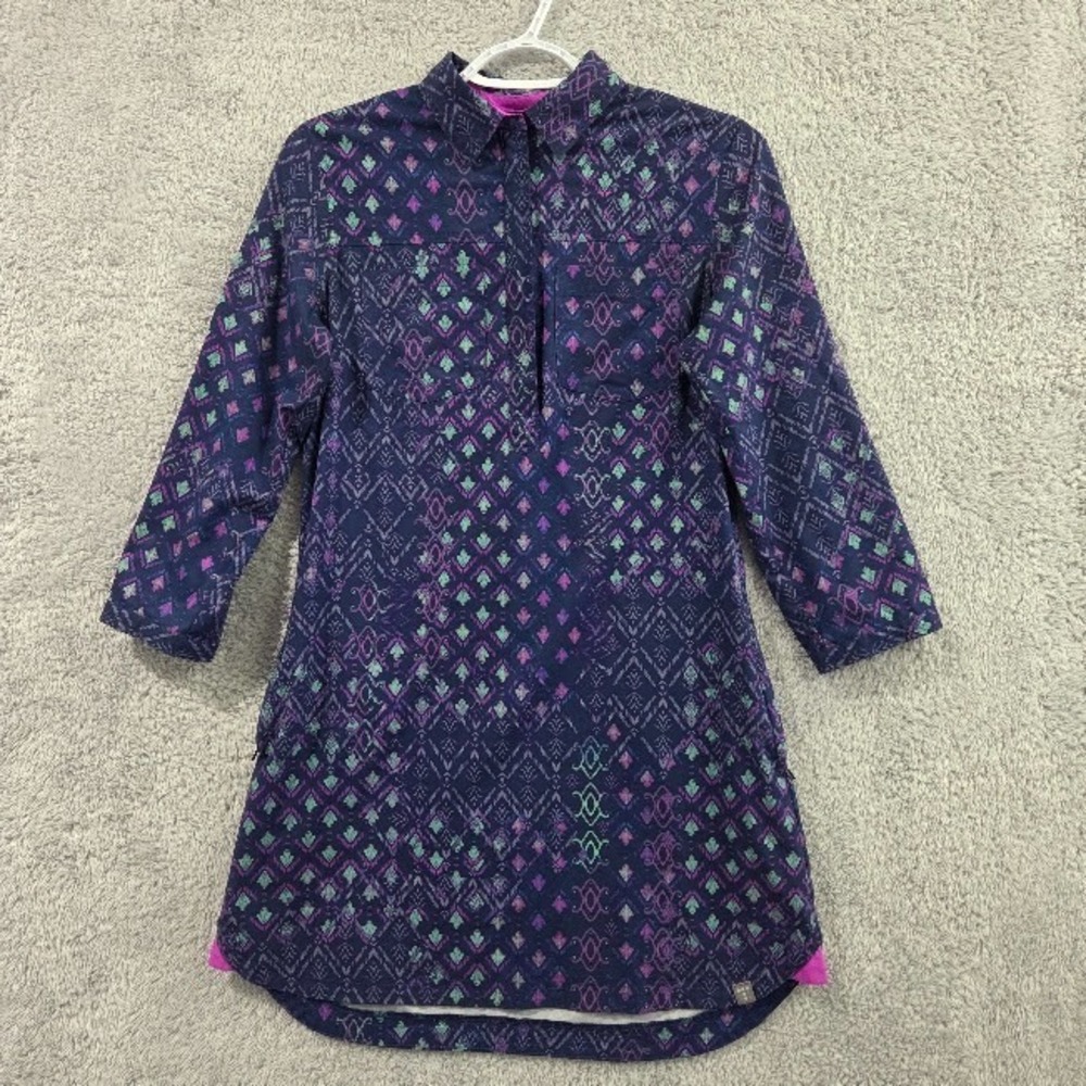 Title Nine Adventurista Dress Women's XS Purple Geometric Roll Tab Sleeve Travel